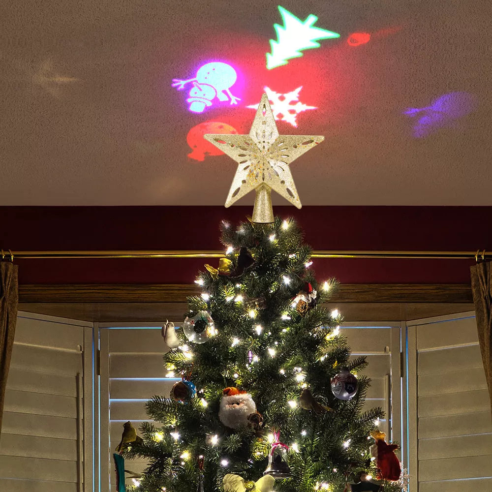 Star-shaped LED laser projector light for Christmas trees with adjustable blizzard effects