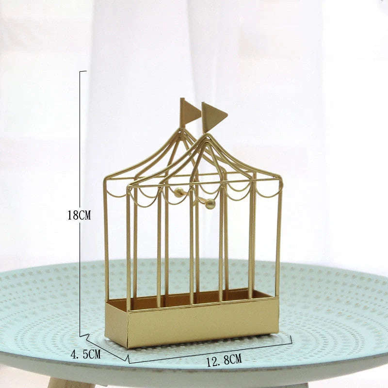 Nordic iron mosquito coil holder with birdcage design in black and gold