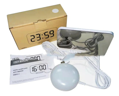 Digital Mirror Clock with LED display and dual USB ports in white and black options