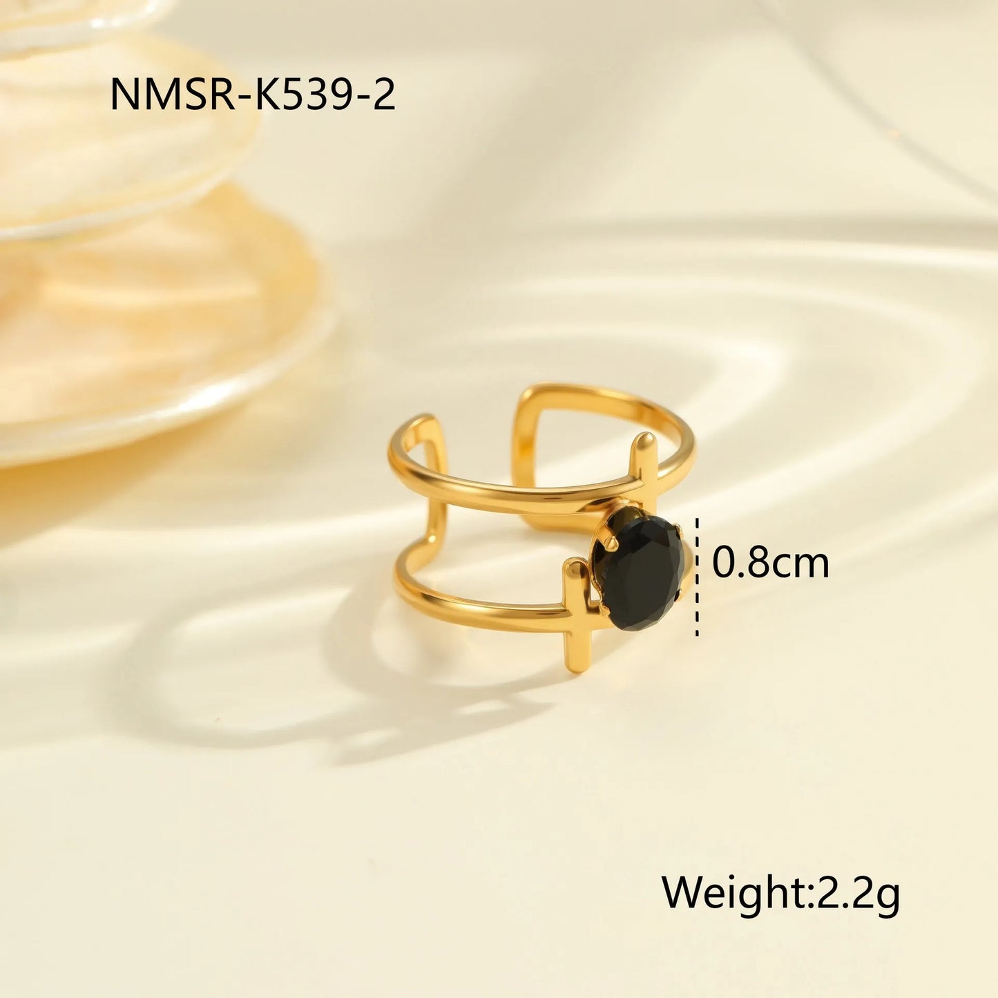 Titanium steel open mouth ring with geometric design and inlaid zircon stones for women