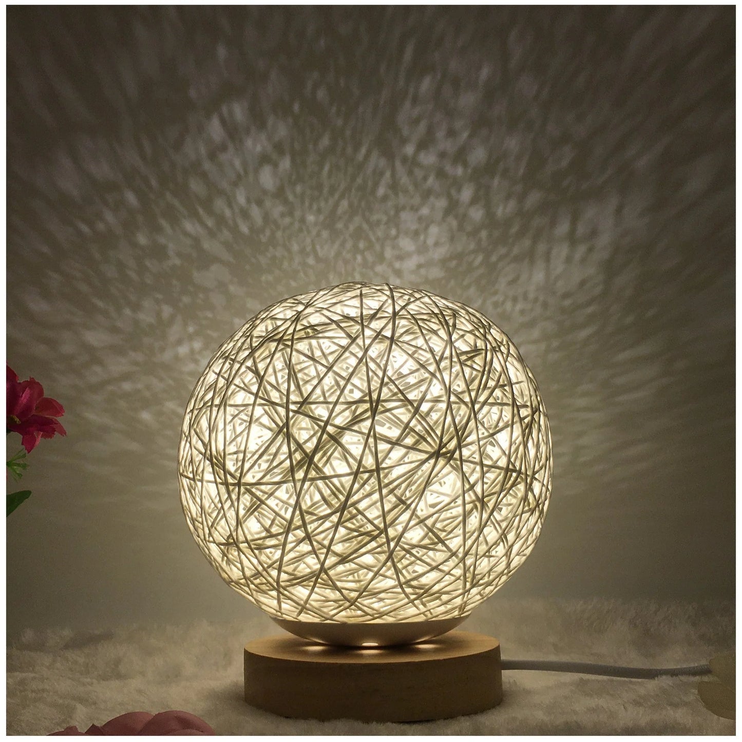 LED rattan table lamp with USB power and remote control in various colors