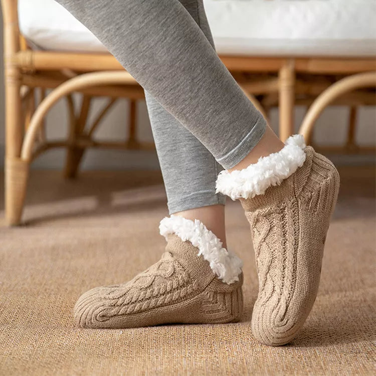 Winter Knitted Plush Floor Socks with Non-slip Soles in Various Colors