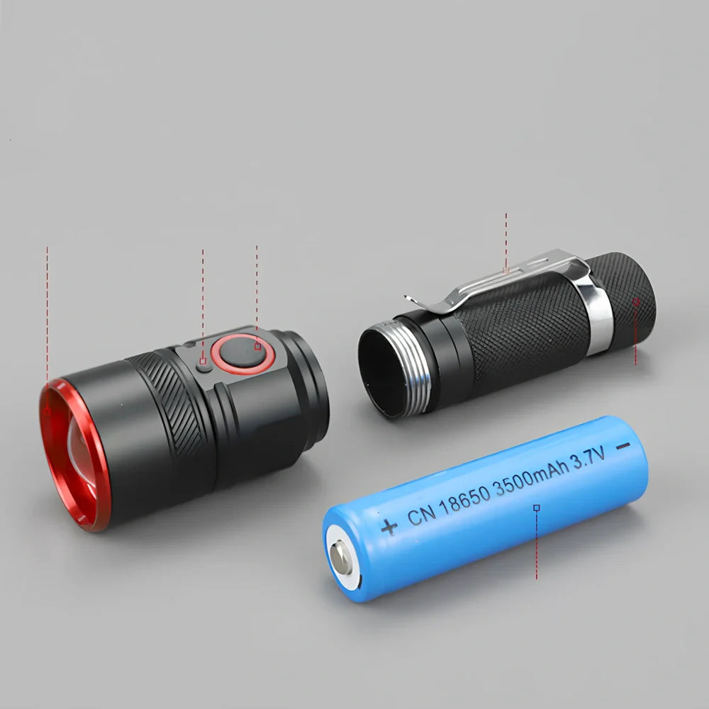 LED torch with dimming switch and constant voltage technology for reliable illumination