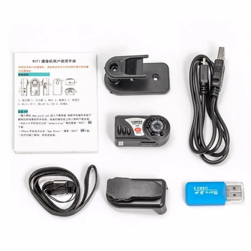 Black wireless wifi surveillance camera with LCD screen showing 16x optical zoom and night vision capability