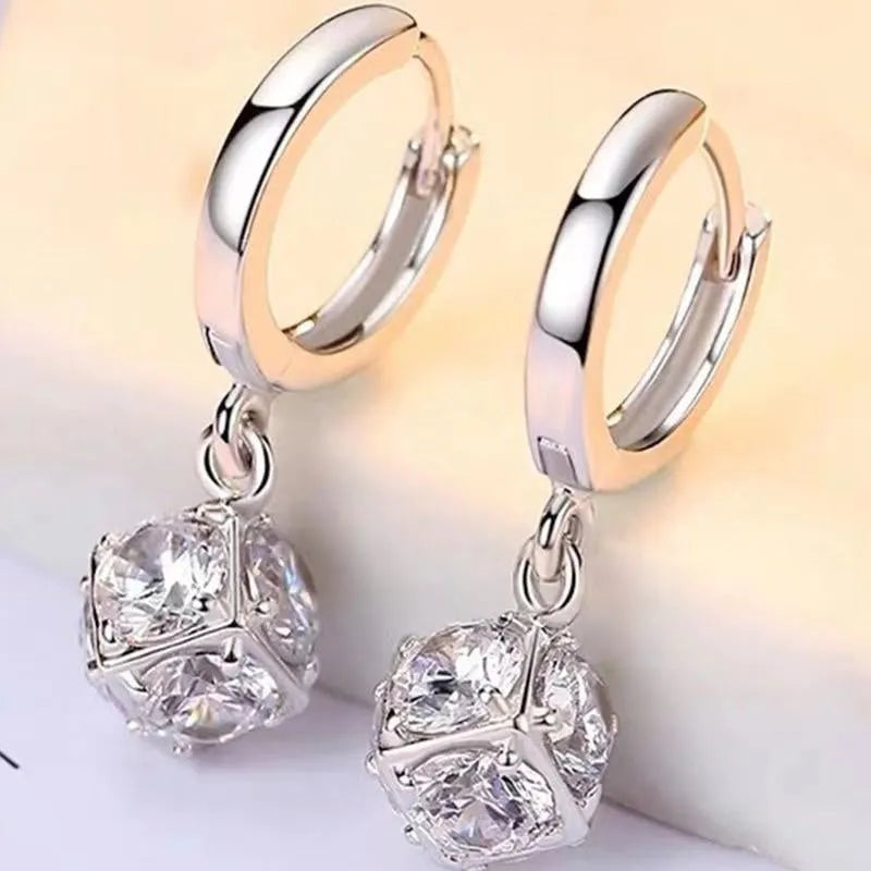 Geometric rose design copper earrings with zircon details in multiple colour options