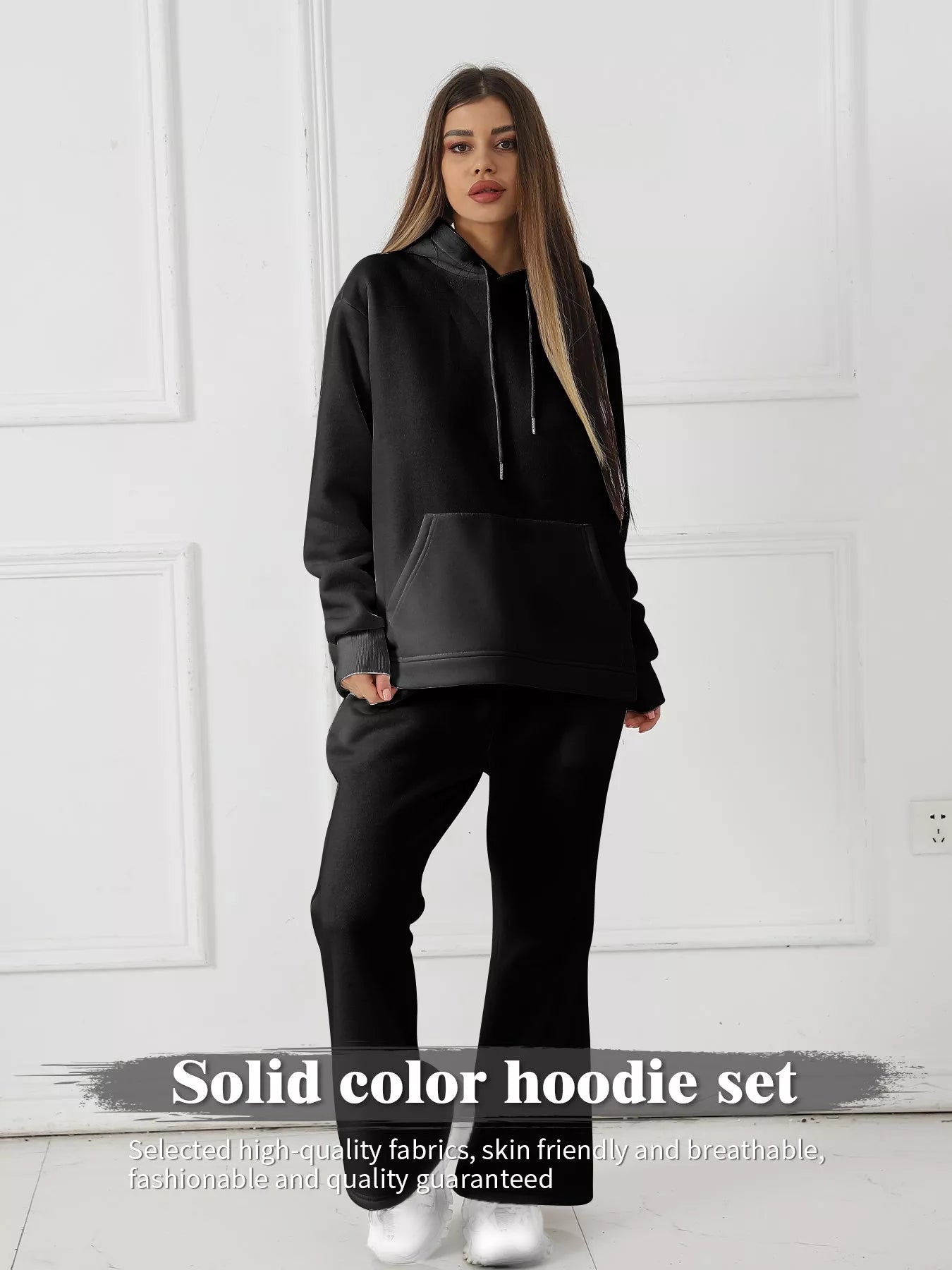 Women's casual long sleeved sweatshirt set in solid colors