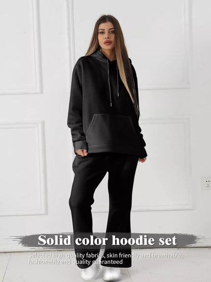 Women's casual long sleeved sweatshirt set in solid colors