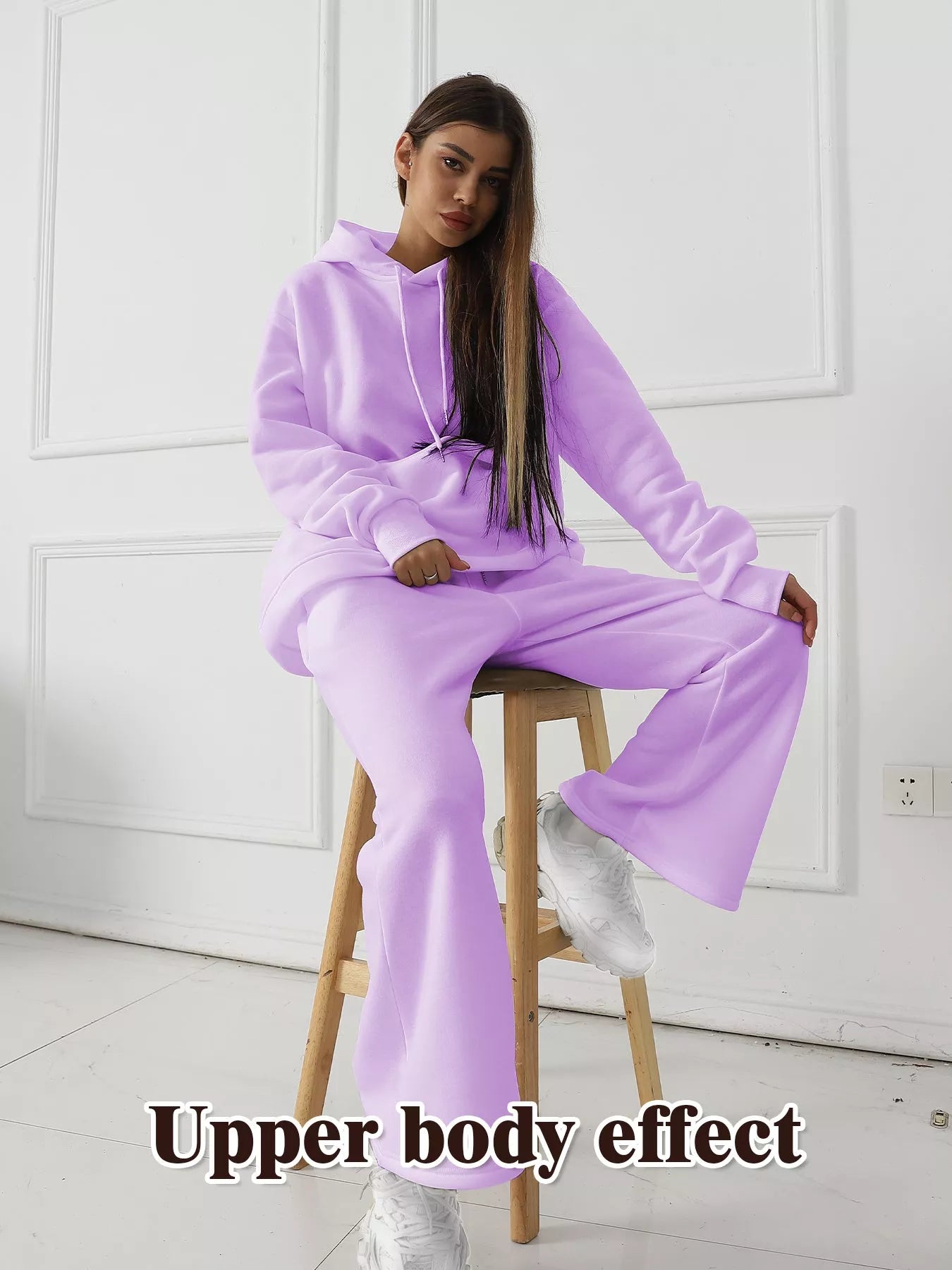 Women's casual long sleeved sweatshirt set in solid colors