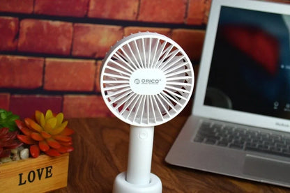White ORICO FH1 USB rechargeable desk fan with fine-line detailing showing compact 215mm design