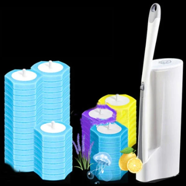 Disposable toilet cleaning brush with scrubbing pad for thorough, hygienic bathroom cleaning