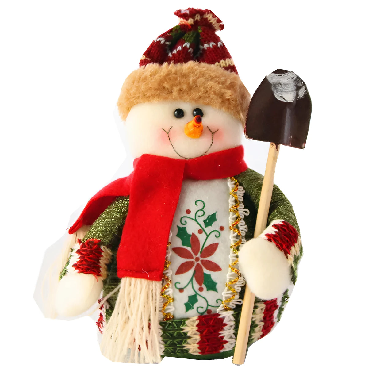 Red, green, and white flannel Christmas snowman decoration measuring 18cm by 13cm