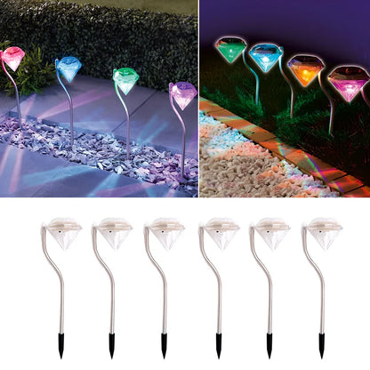 Solar powered garden diamond light with white and multicolor LED options for outdoor illumination