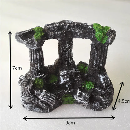Three Roman column resin decorations for aquariums measuring 9.3cm length each