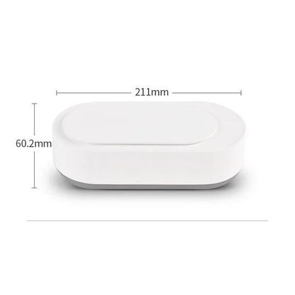White portable ultrasonic cleaner with stainless steel tank for cleaning jewellery and glasses