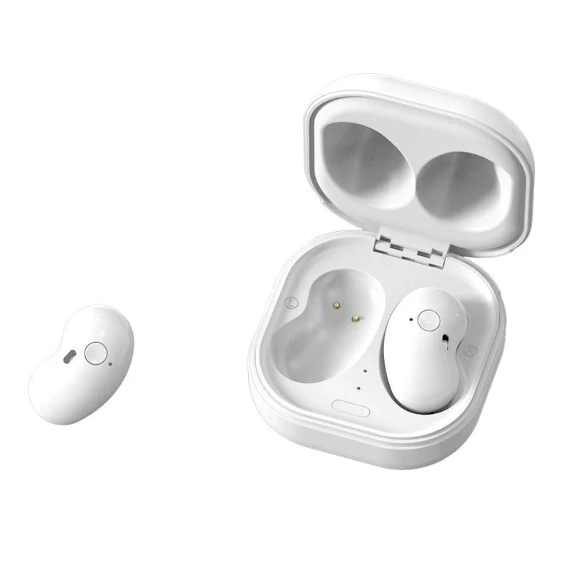 Bluetooth 5.0 wireless earbuds with 9D stereo sound and IPX4 waterproof rating in black, white, and rose gold