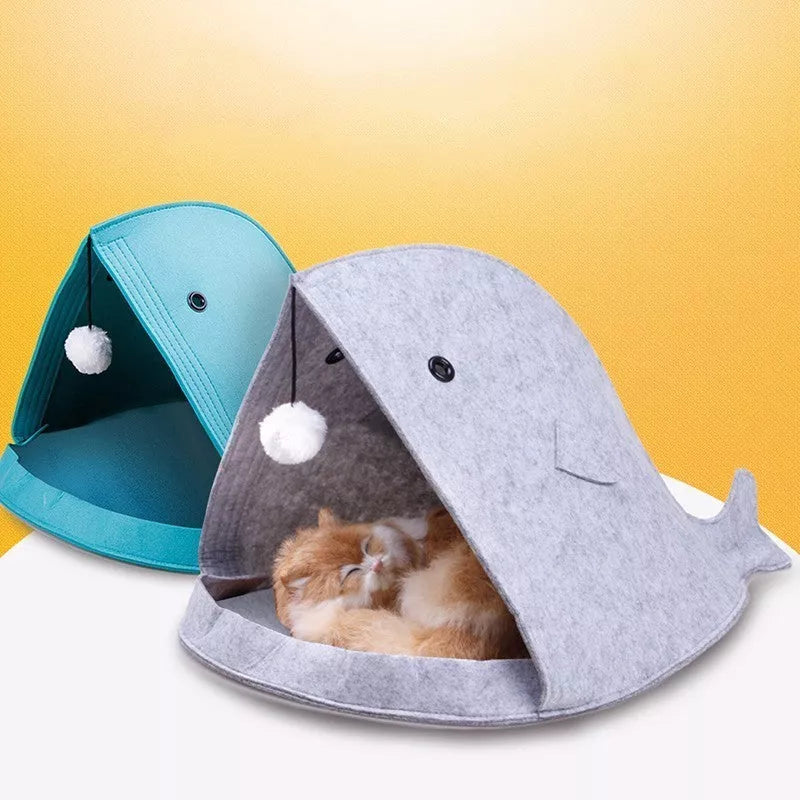 Foldable Felt Pet Nest in grey and blue, eco-friendly and washable pet bed