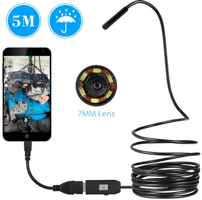 OWSOO USB endoscope camera with 5m cable, hook, magnet and side mirror attachments for inspection