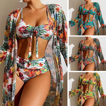 Women's plus size long blouse split bikini suit in quick-dry polyester