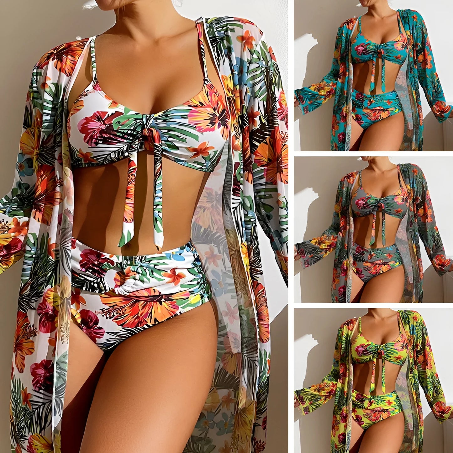 Plus-size women's long blouse style bikini swimsuit in solid colour options
