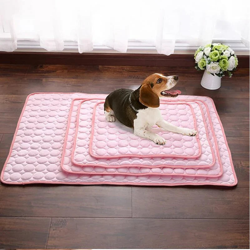 Cooling pet pad for dogs and cats made with heat-resistant fibers for instant cooling relief during summer