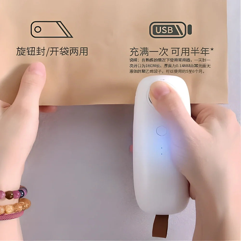 Mini hand pressure heat sealing machine measuring 10cm with magnetic base for plastic bag food preservation