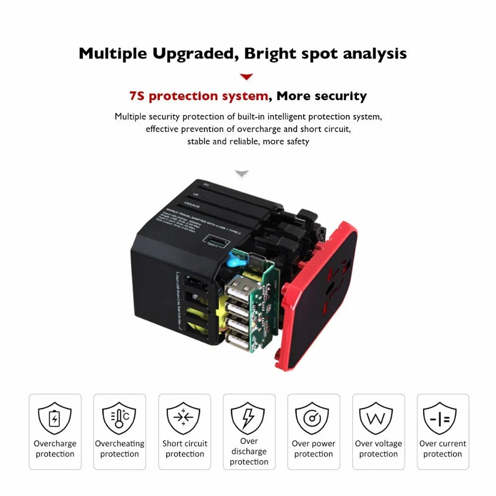 Universal USB Travel Adapter Charger with 4 USB Ports and 5600mAh Battery for Simultaneous Fast Charging in over 150 Countries