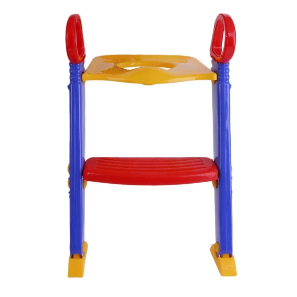 Purple, red and yellow adjustable baby potty training toilet ladder with double handrails folded to 51x7x37cm