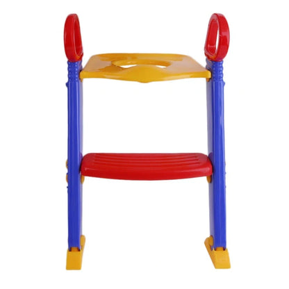 Purple, red and yellow adjustable baby potty training toilet ladder with double handrails folded to 51x7x37cm