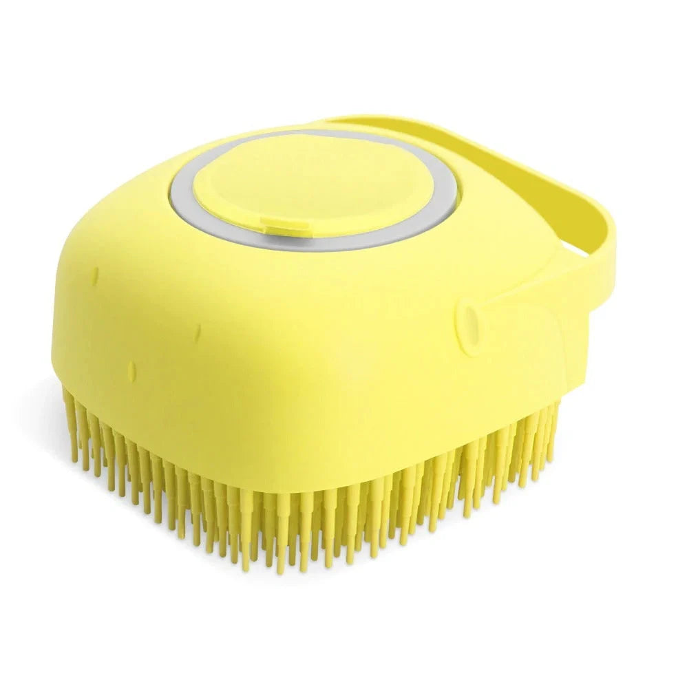 Silicone scrubber dispenser in blue colour showing soap distribution through bristles