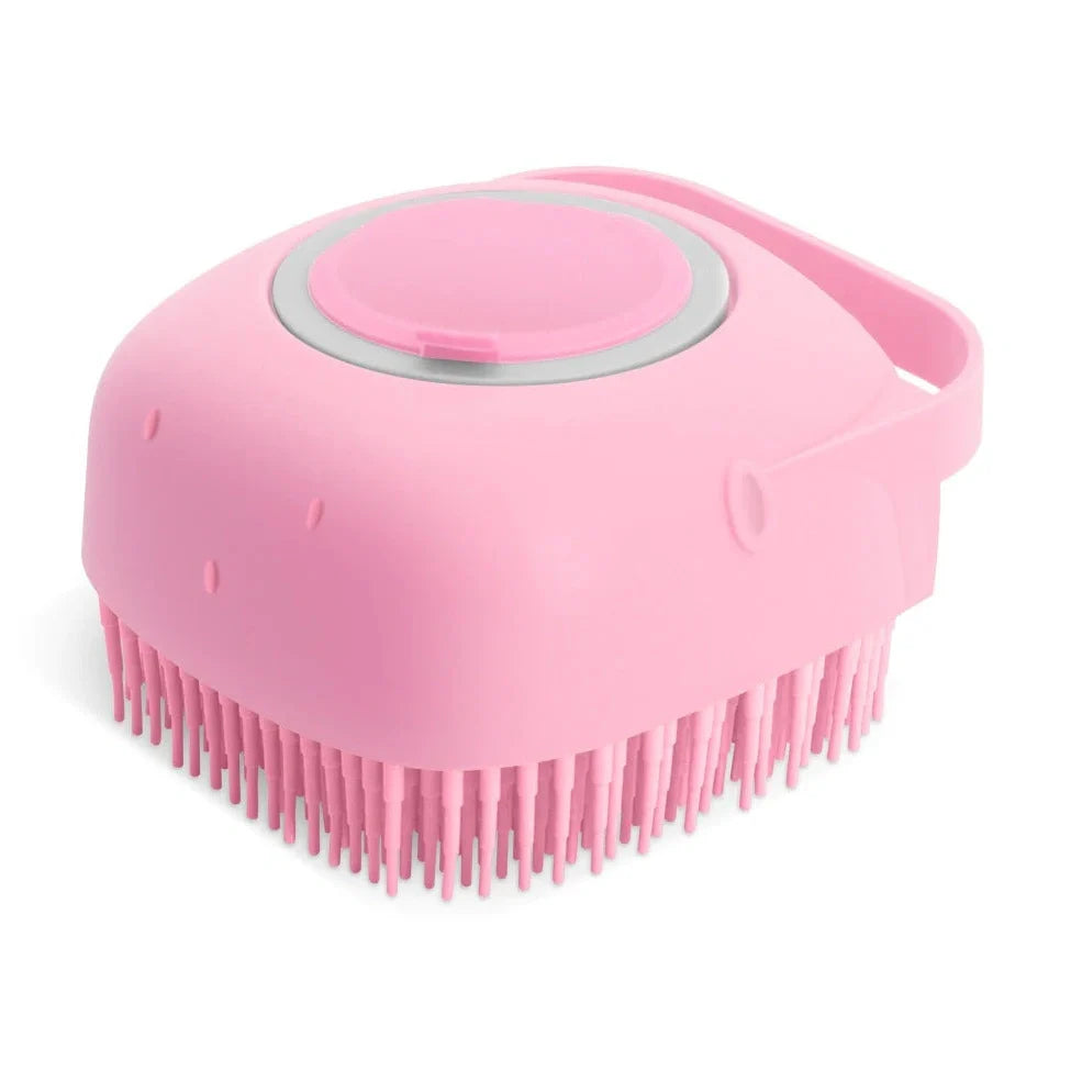 Silicone scrubber dispenser in blue colour showing soap distribution through bristles