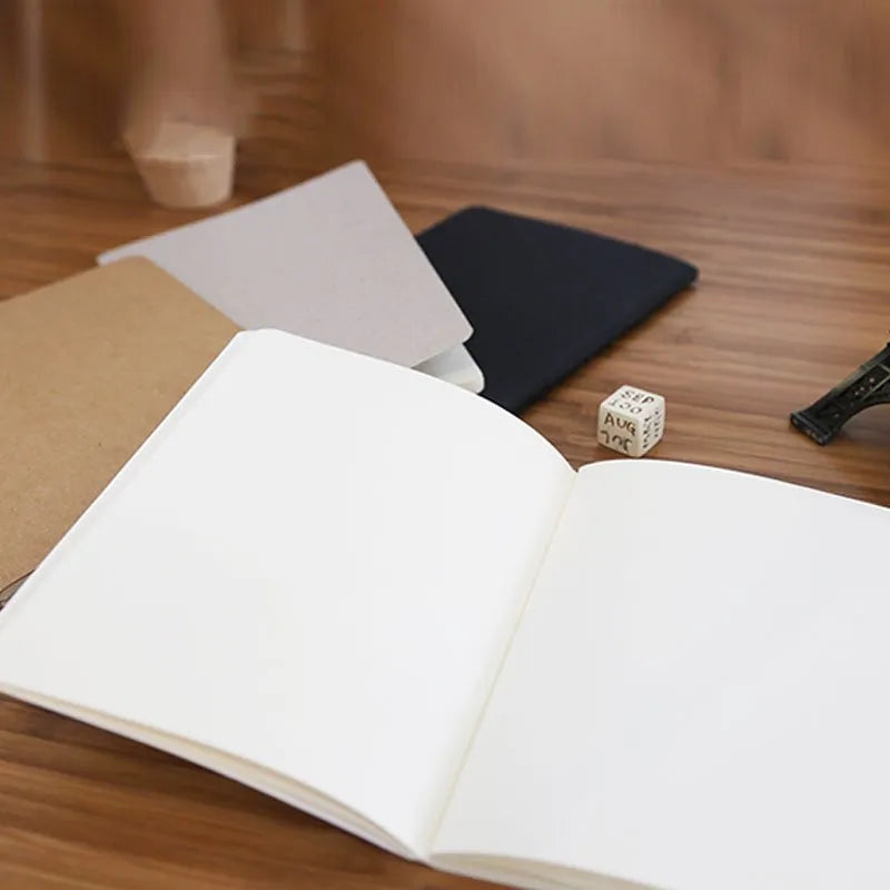 Retro plain graffiti sketchbook in black, white, cowhide colour, or grey with soft-text paper pages.