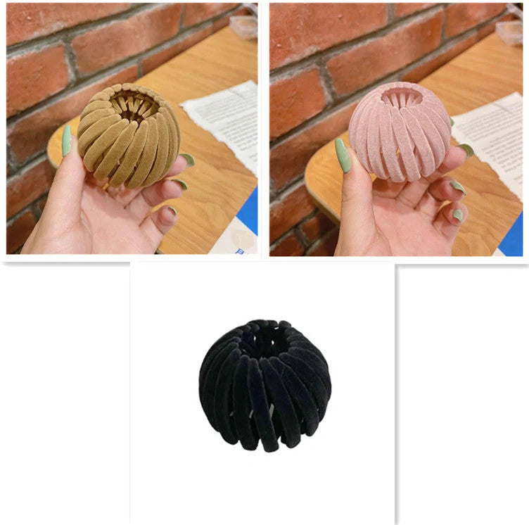 Velvet Bird's Nest Hair Ring Hairpin in various colors for stylish high ponytails