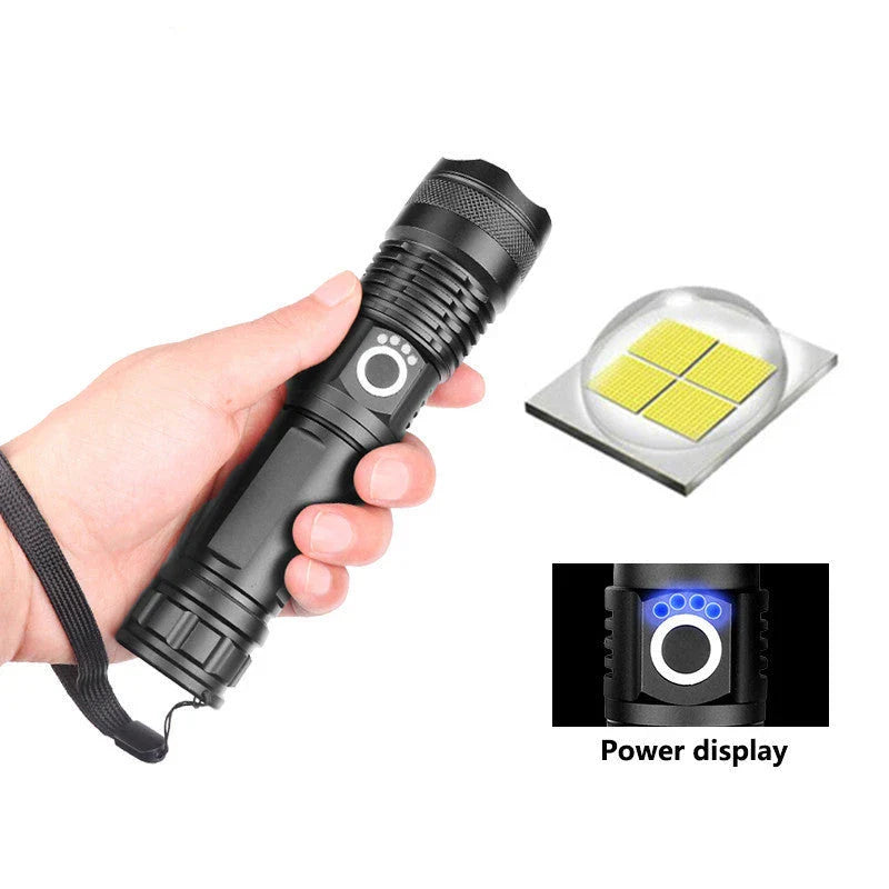 High-Powered Tactical Flashlight with Zoom and USB Charging - Durable, Waterproof, and Rechargeable LED Flashlight