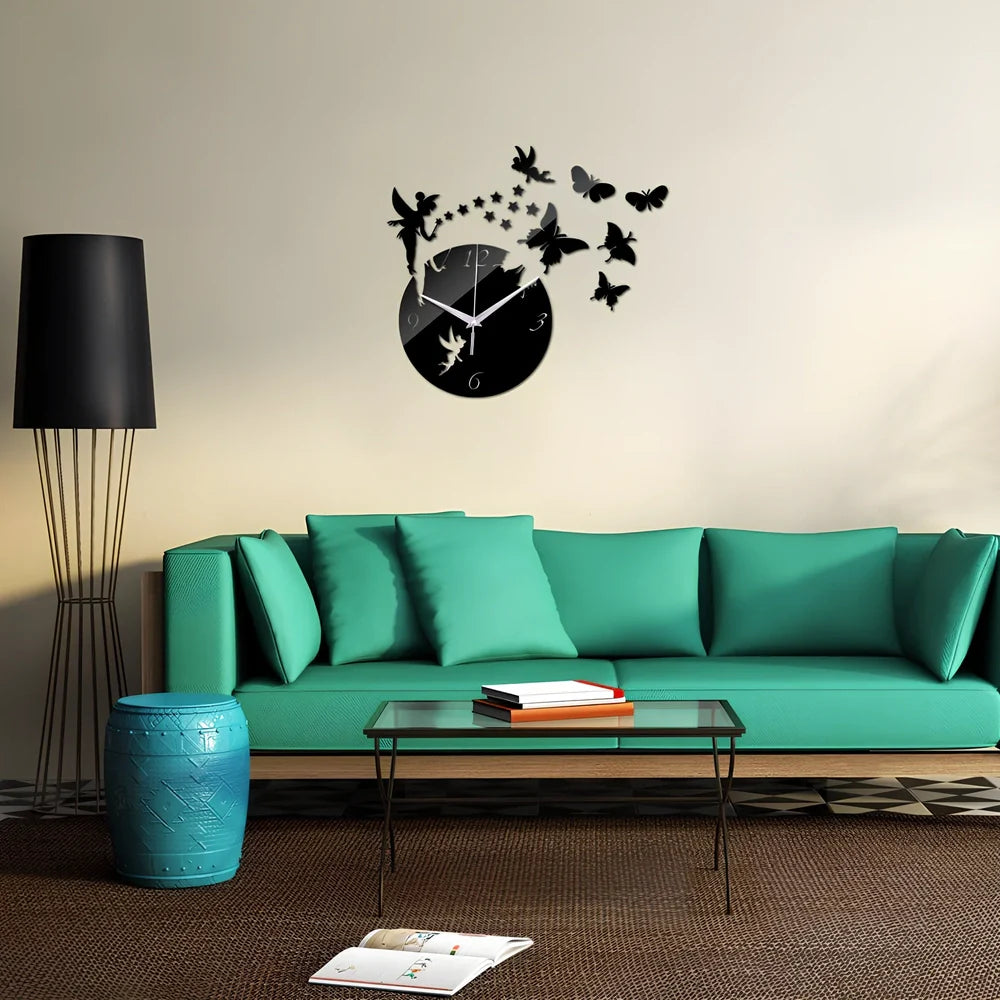 30cm round wall clock with black frame and white face showing Arabic numerals