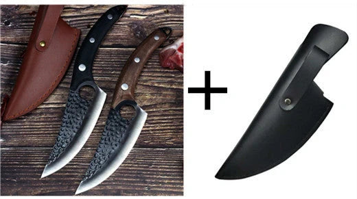 Versatile stainless steel scimitar knife with retro-inspired design, suitable for cutting and deboning meats and poultry