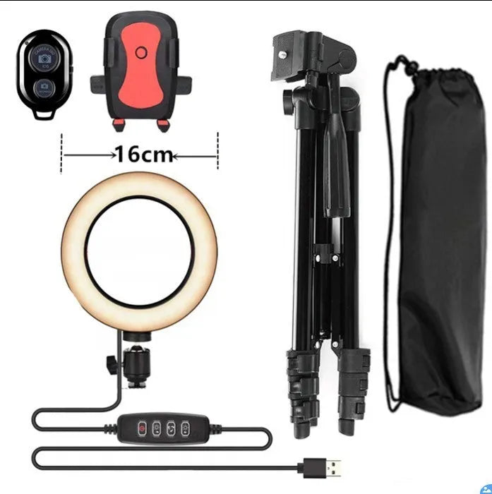 Adjustable live phone stand extended to 110cm with phone in landscape orientation on a desk