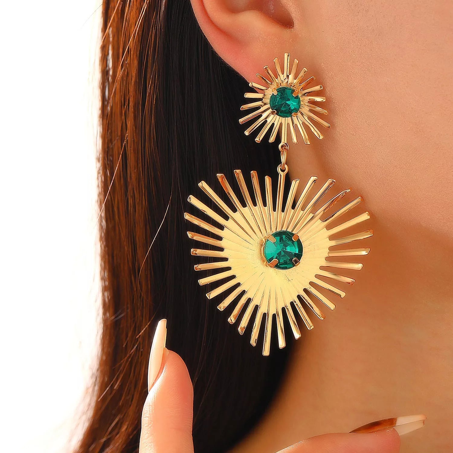 Bohemian Sunflower Heart-shaped Rhinestone Earrings for Women - Valentine's Day Gift