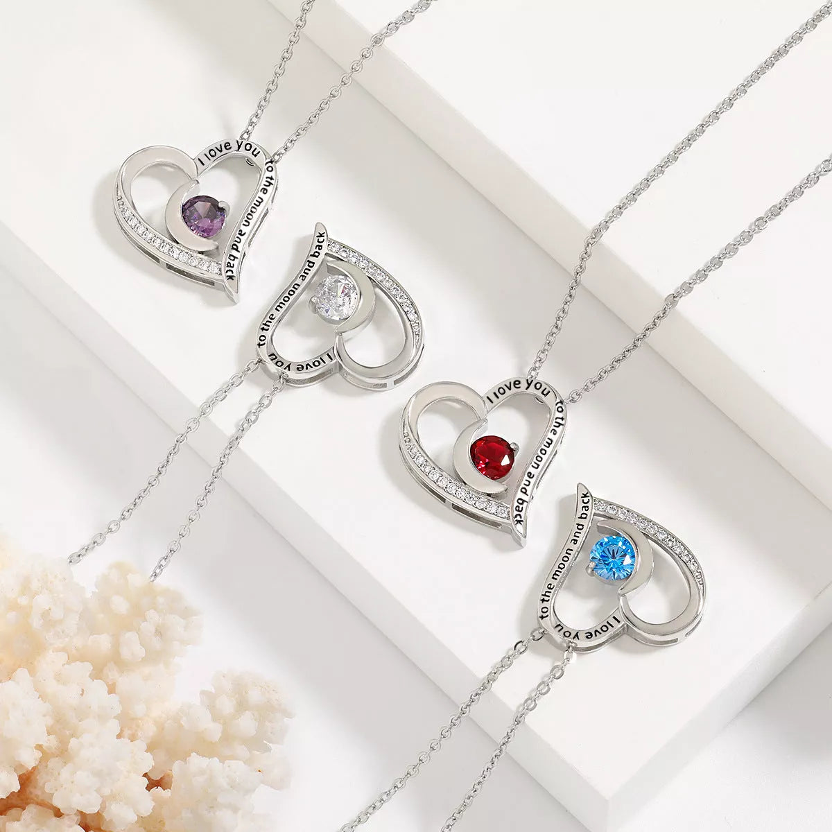 Heart-shaped love necklace with rhinestones and letters, available in multiple colors