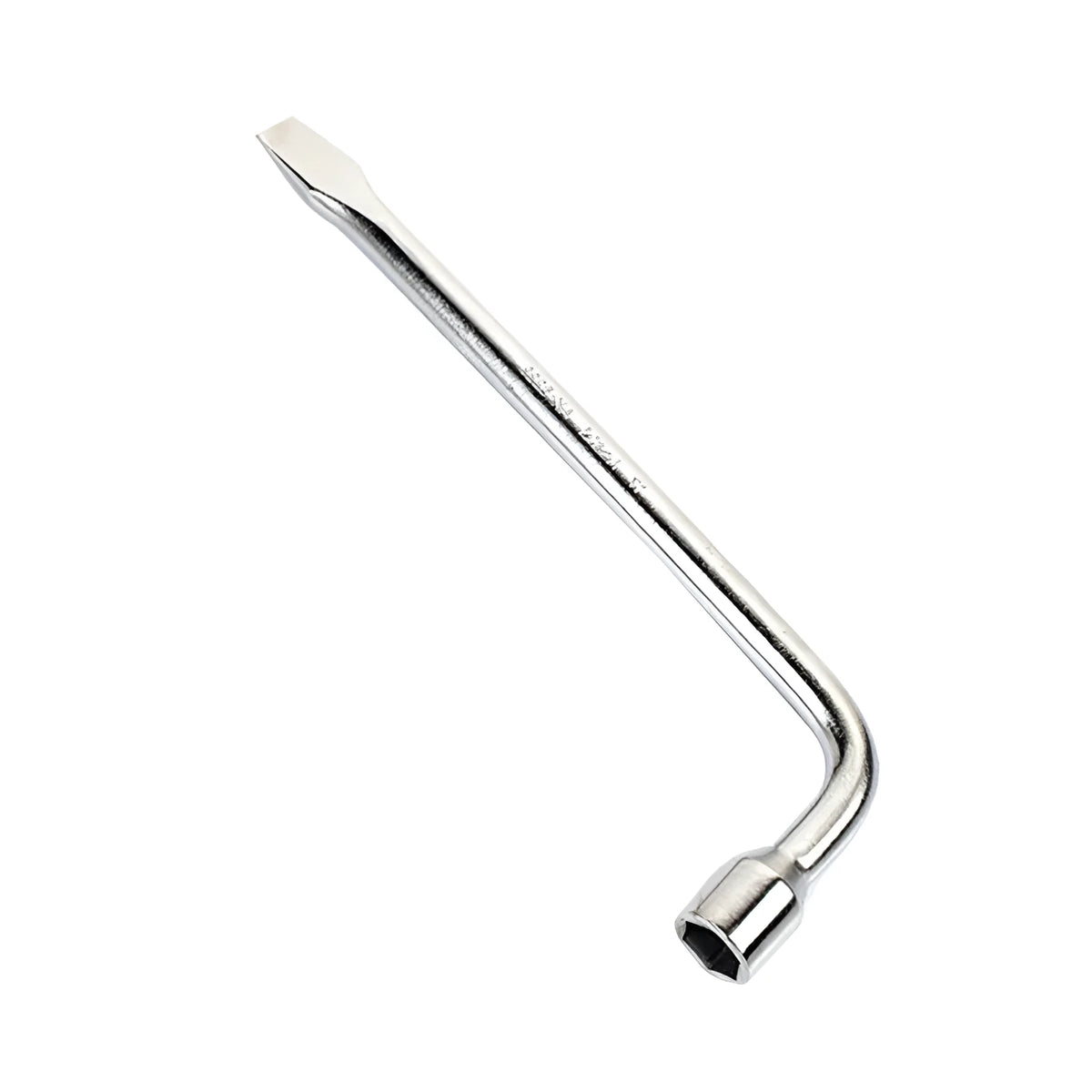 A single 19mm L-shaped steel socket wrench on a plain background.