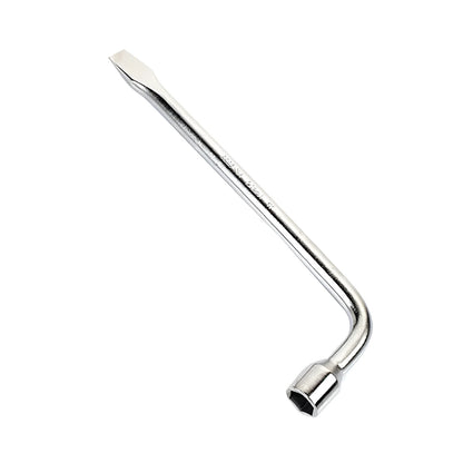 A single 19mm L-shaped steel socket wrench on a plain background.