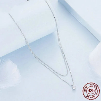 S925 sterling silver double-layer pendant necklace with a pearl chain in silver colour