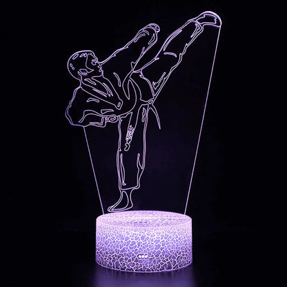 Sports 3D night light with acrylic shade, touch switch, LED light source, and 7 colour options in Black, Crack, or White.