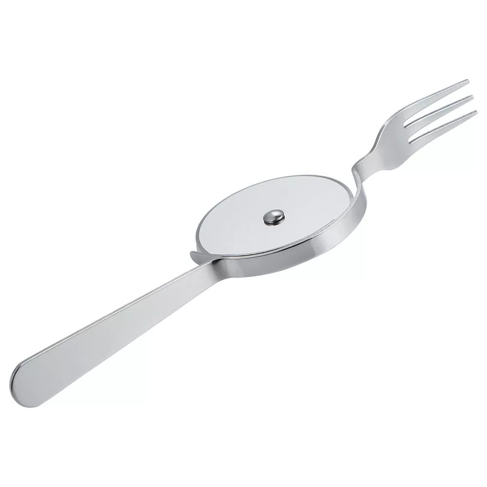 Stainless steel cake cutter with knife and fork set for precise slicing