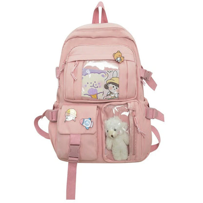 Girls' backpack with 29×12×40cm dimensions in black, white, green, and pink colour options
