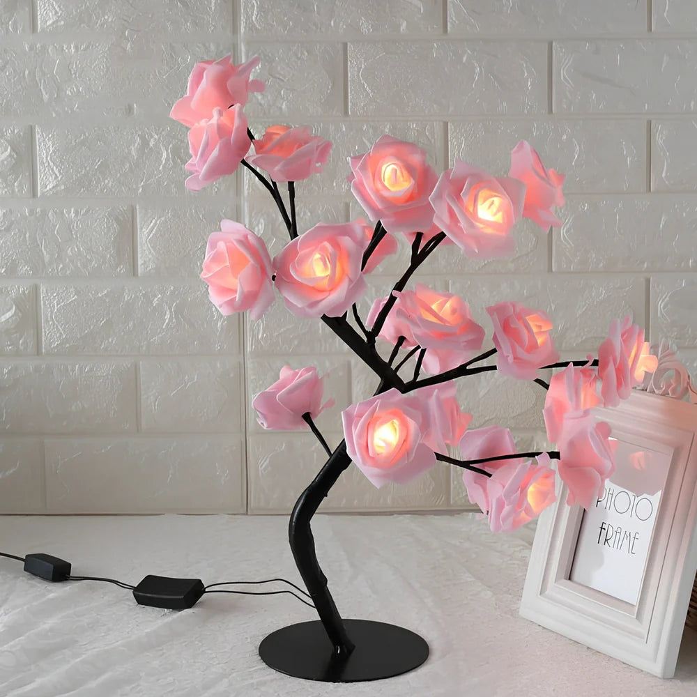 LED simulation small flower tree lamp with warm light illumination in White pink colour option
