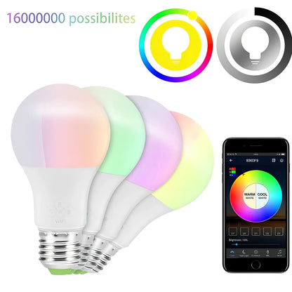 Round Bluetooth smart LED bulb with E27/B22 fittings, 60mm diameter, colour temperature adjustment 2700K-6500K