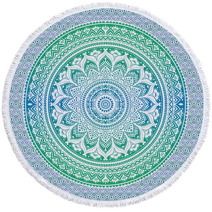 Round printed polyester towel mat for beach, yoga, and home decor with vibrant 3D patterns