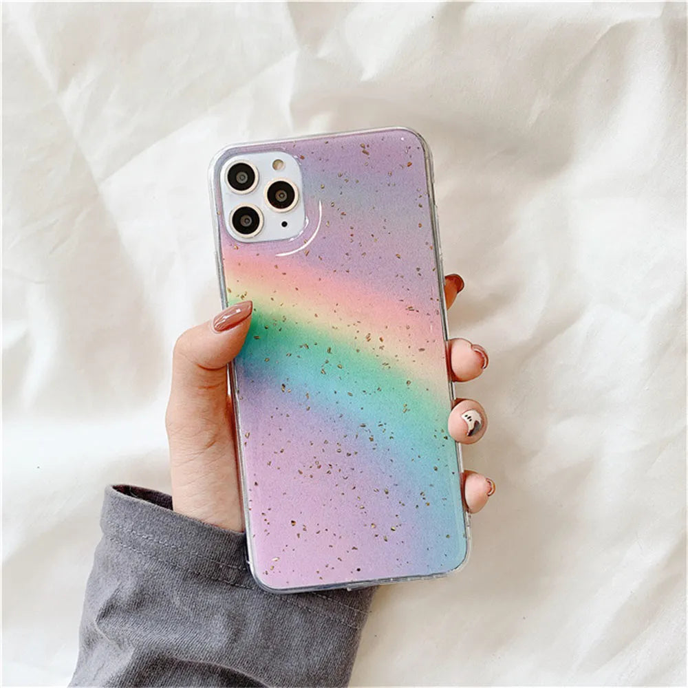 Rainbow gradient phone case with Japanese Korean stripes on TPU shell for iPhone models