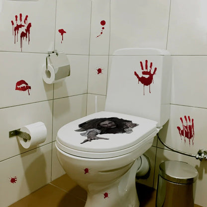 Set of two 30x45cm PVC Halloween female ghost wall stickers in pale sorrowful design for bathroom application