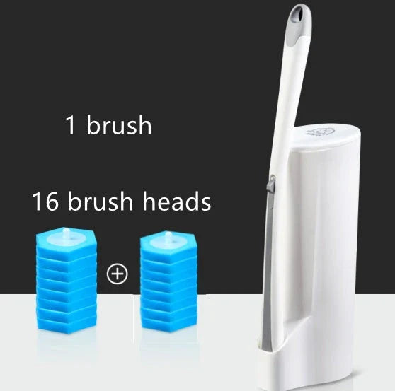 Disposable toilet cleaning brush with scrubbing pad for thorough, hygienic bathroom cleaning